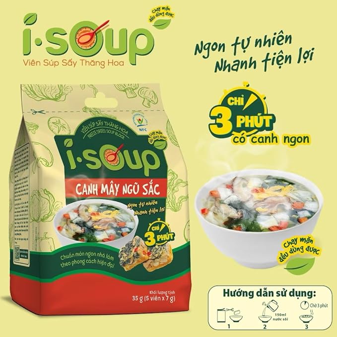 Set 3 Canh I-Soup Vietnamese Instant Soup Mix Variety Pack Vegetarian Canh Chua Chay Canh May Ngu Sac Canh Rau Ngot 3 Flavors