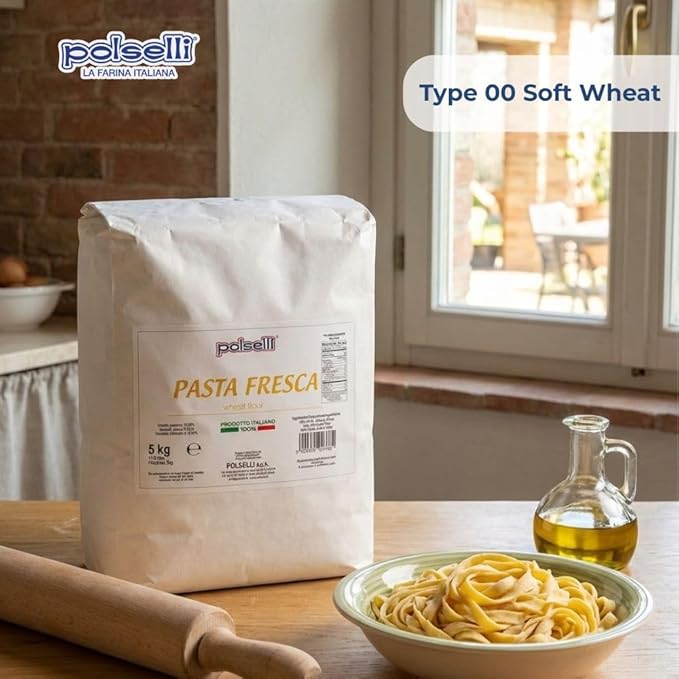 POLSELLI Fresh Pasta Flour 100% Soft Wheat 5 kg (11 lbs) Tipo 00 Bread Machine or Handmade Pasta for Bread Gnocchi Product of Italy