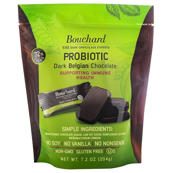 Bouchard Belgian Dark Chocolate Napolitains (72% Cacao) with Probiotics 7.2 OZ (204g) (Pack of 3)