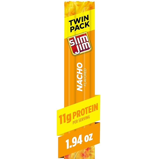 Slim Jim Smoked Meat Sticks Nacho Flavor High Protein Twin Pack 1.94 oz.