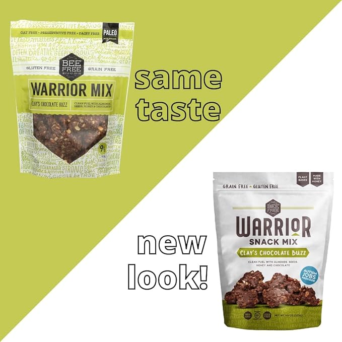 BeeFree Warrior Mix Gluten Free Granola - Chunky Granola Bites | Paleo Low Carb Grain Free Preservative Free Oat Free | Granola for Yogurt Low Calorie Snack | Variety Pack 9 Oz Bags 3 Pack
