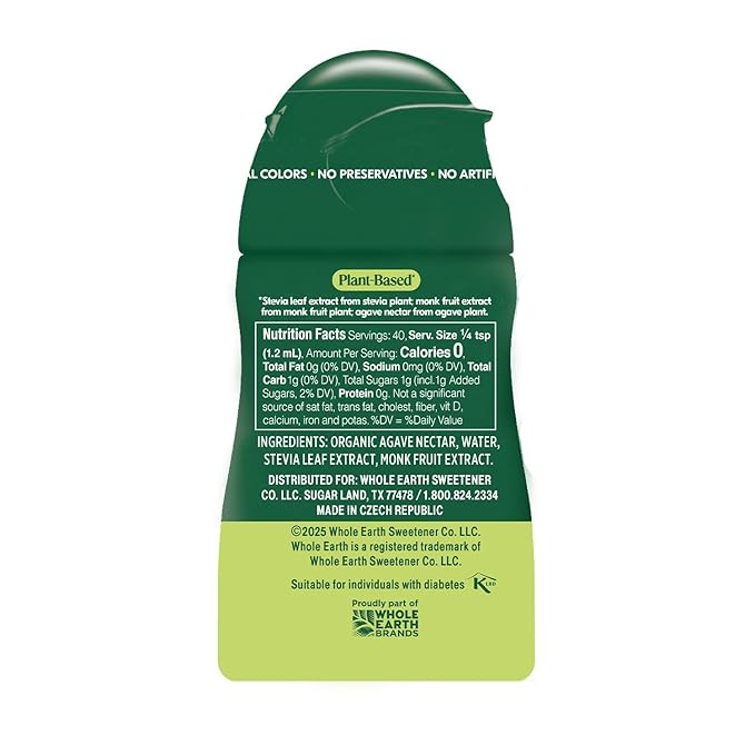 Whole Earth Stevia &amp Monk Fruit Liquid Sweetener Original No Erythritol Squeeze Bottle 1.62 Fl Oz (Pack of 12)