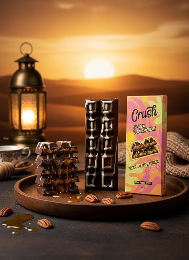 Crush Dubai Pecan Chocolate Bar – 8 oz Luxury Gift Filled with Toasted Katafi Pecan Cream &amp Tahini Inspired by the Classic Knafeh Dessert