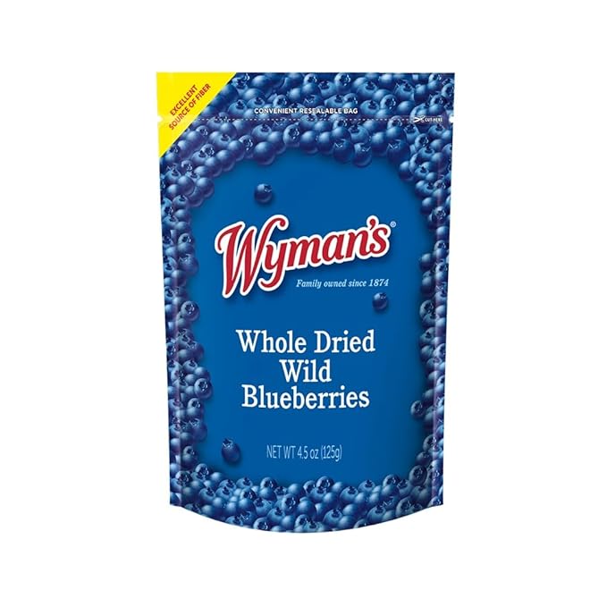 Wyman's Whole Dried Wild Blueberries - 100% Wild Blueberries No Sugar Added Snack Food Topping Baking Resealable Bag - 4.5oz