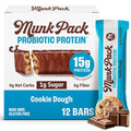 Munk Pack Cookie Dough Probiotic Keto Protein Bars | 15g Protein 1g Sugar 4g Net Carbs | Plant-Based Low Sugar Gut Health Snacks Gluten-Free Non-GMO | 12 Count