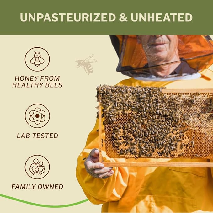 Oneroot 100% Canadian Wildflower Honey - 1.1 lbs Unheated &amp Creamed - Nutrient-Rich Natural Sweetener with Enzymes - Thick &amp Pure Raw Unfiltered Honey