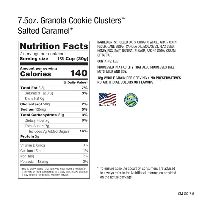 Crazy Monkey Baking | Granola Cookie Clusters | 18 Grams Whole Grain | All Natural Ingredients | 3 Packs of 7.5 Ounce Resealable Bag | Salted Caramel