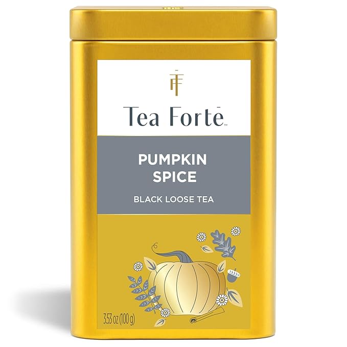 Tea Forte Pumpkin Spice Premium Loose Leaf Caffeinated Black Tea Blend Canister Makes 35-50 Cups