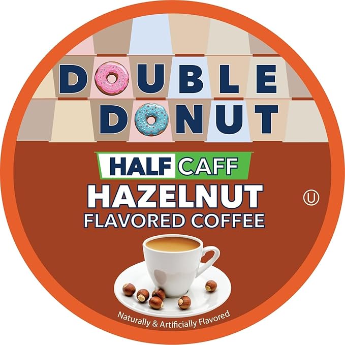 Double Donut Coffee Half Caff Hazelnut Flavored Coffee Pods Medium Roast Coffee Compatible with Keurig K Cups Brewers 72 ct