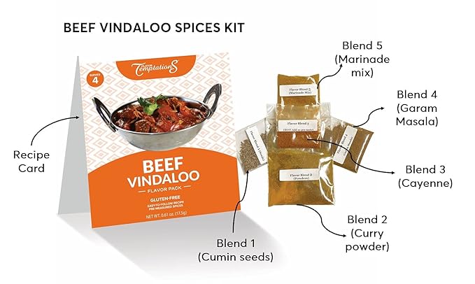 Butter Chicken Makhani Tandoori Chicken Beef Vindaloo Indian food spice kits by Flavor Temptations | Home Cook Authentic Indian Food | Organic Gluten Free No Sodium (6 Spice Kits)