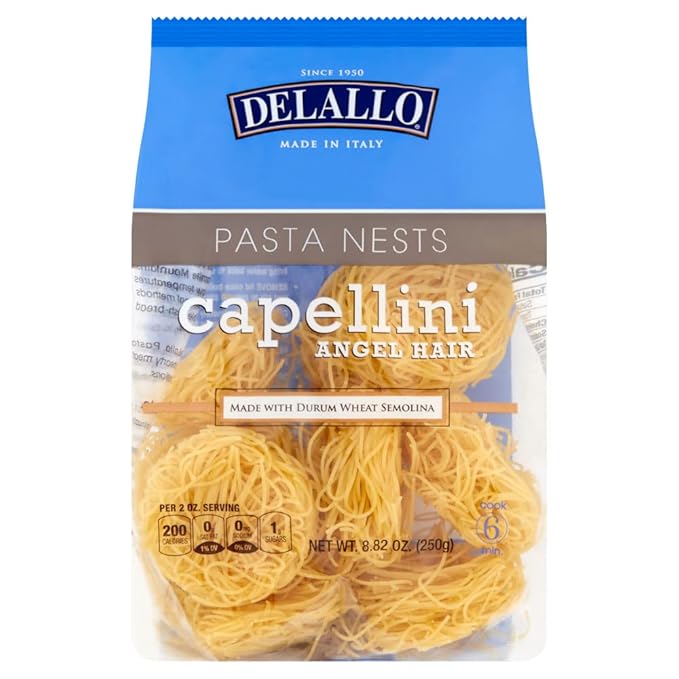 DeLallo Capellini Angel Hair Pasta Nests Made in Italy Made with Durum Wheat Semolina Flour All Natural Kosher Non-GMO 8.82 oz Bag (4 Pack)