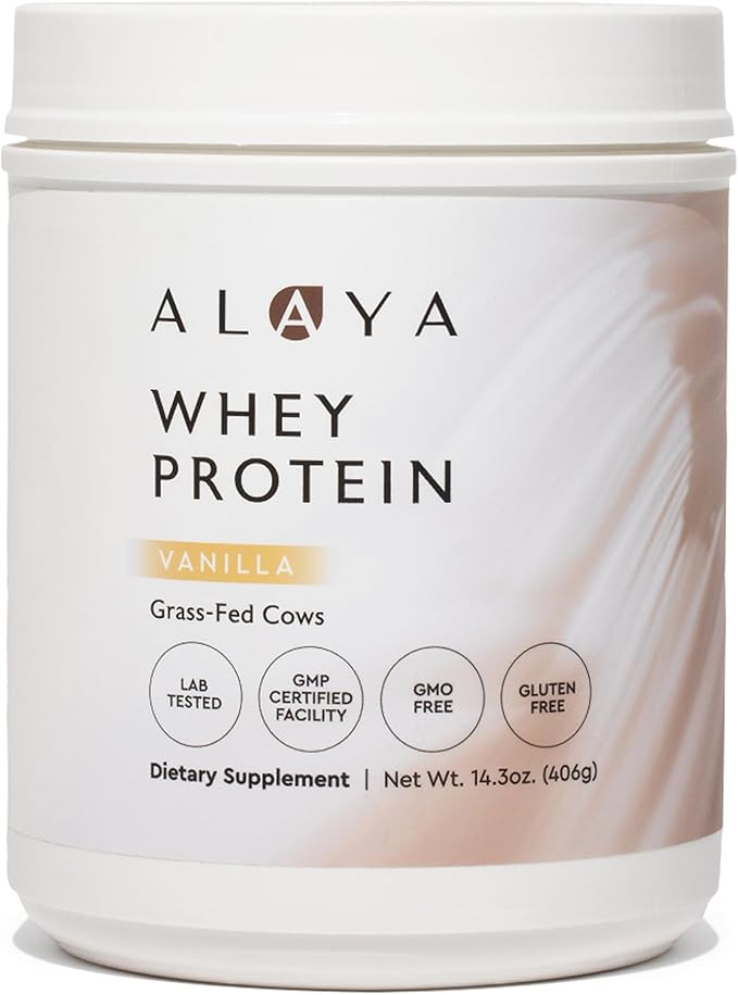 Alaya Naturals - Grass Fed Whey Protein Powder - Vanilla Flavor All Natural Hormone Free - 20g Protein per Serving - Non-GMO rBGH Free Gluten Free - Great Source of BCAA