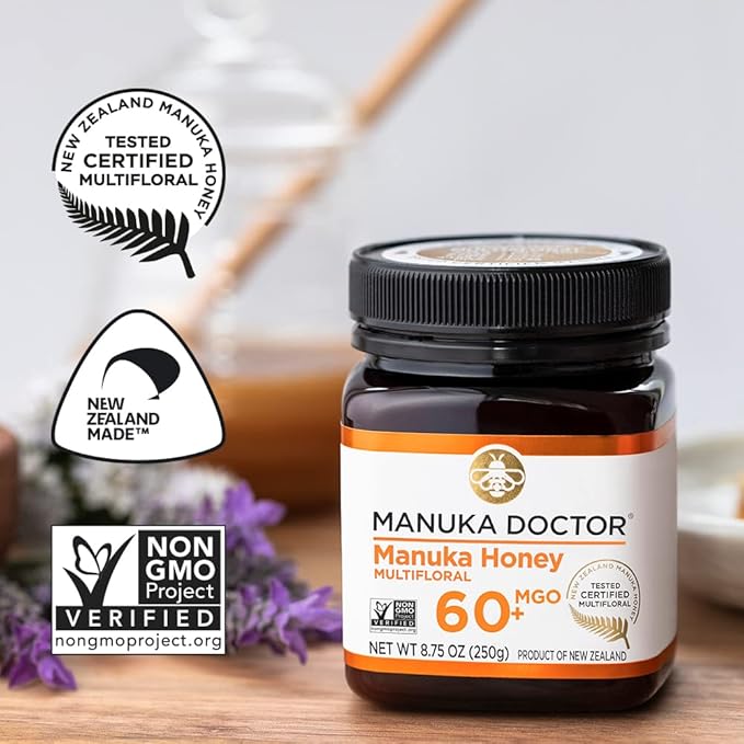 Manuka Doctor - MGO 60+ Manuka Honey Multifloral 100% Pure New Zealand Honey. Certified. Guaranteed. Raw. Non-GMO (8.75oz)