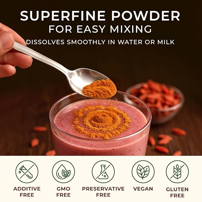 Gya Tea Co Organic Goji Berry Powder 0.33 lb (5.29 oz) - Superfood for Baking Tea Smoothies - Non-GMO Sugar-Free Gluten-Free Vegan Friendly