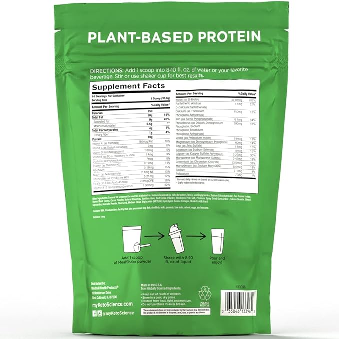 Keto Science Plant Based Protein Keto Meal Shake Rich in Vitamins &amp Minerals Complete Meal Replacement Pea Protein for Women &amp Men Chocolate Cream 14 Servings
