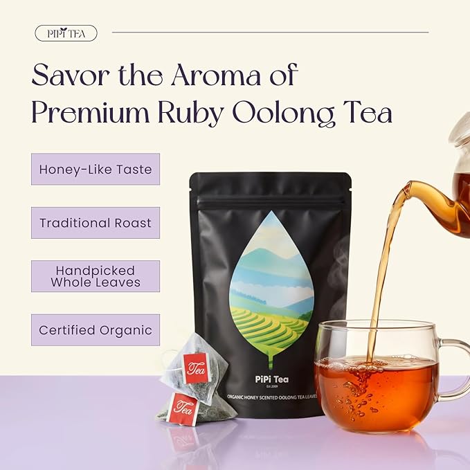 PiPi Tea Organic Oolong Tea Bags – Whole Leaf 20 Bags (4g Each) – Cortisol &amp Calming Tea for Anxiety Stress Weight Loss – Bulk Loose Leaf Oolong Tea