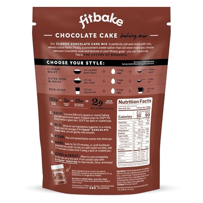 FitBake Chocolate Cake Baking Mix and Vanilla Frosting Bundle | 0g to 2g Net Carbs Per Serving | Keto Friendly Low Carb Food | Naturally Sweetened Keto Snacks | Gluten Free Desserts | No Added Sugar