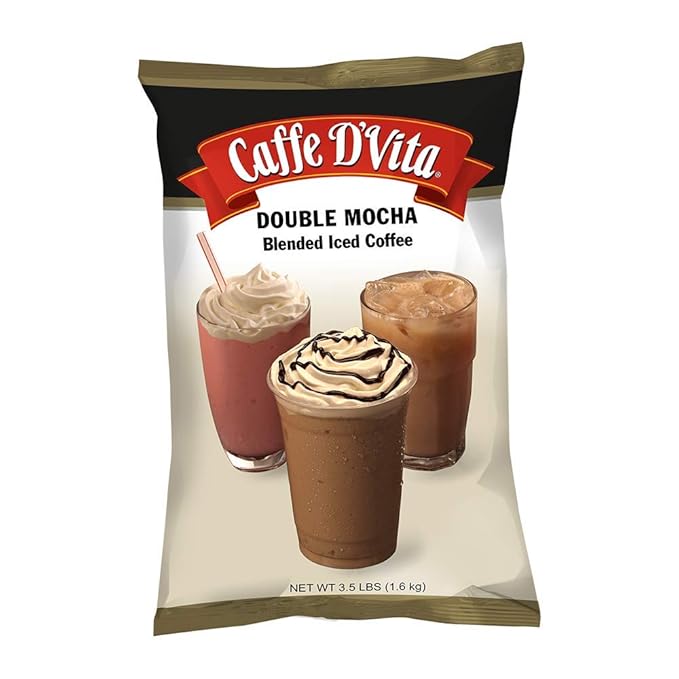 Caffe D'Vita Double Mocha Blended Ice Coffee - Mocha Frappe Mix Blended Iced Coffee Mix Gluten Free No Cholesterol No Hydrogenated Oils No Trans Fat Mocha Frappuccino Mix - 3.5 Lb Bag