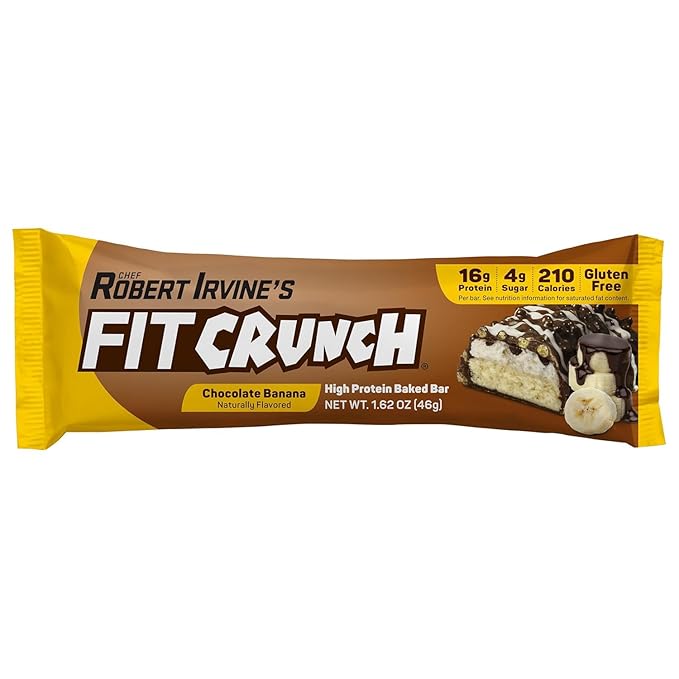 FITCRUNCH Snack Size Protein Bars 6-Layer Baked Bar 4g of Sugar Gluten Free &amp Soft Cake Core (18 Bars Chocolate Banana)