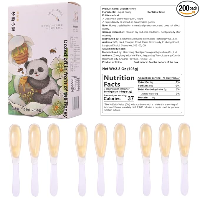 MEIMIDUO 1 box of 9 bags of honey bars - from a pure beekeeping farm without additives. Independent disposable spoon packaging clean and hygienic ready to eat super portable. Very suitable for lov