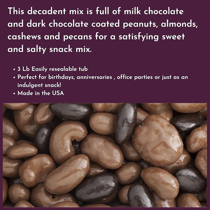 Milk &amp Dark Chocolate Deluxe Mixed Nuts - 3 Lb Tub