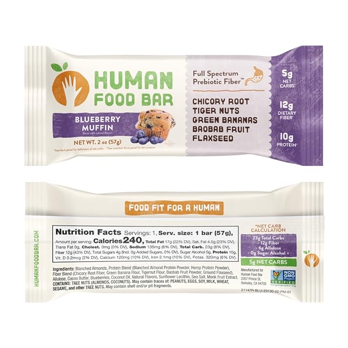 Human Food Bar | Bluberry Muffin Flavored Nutrition Bar (12 Count)