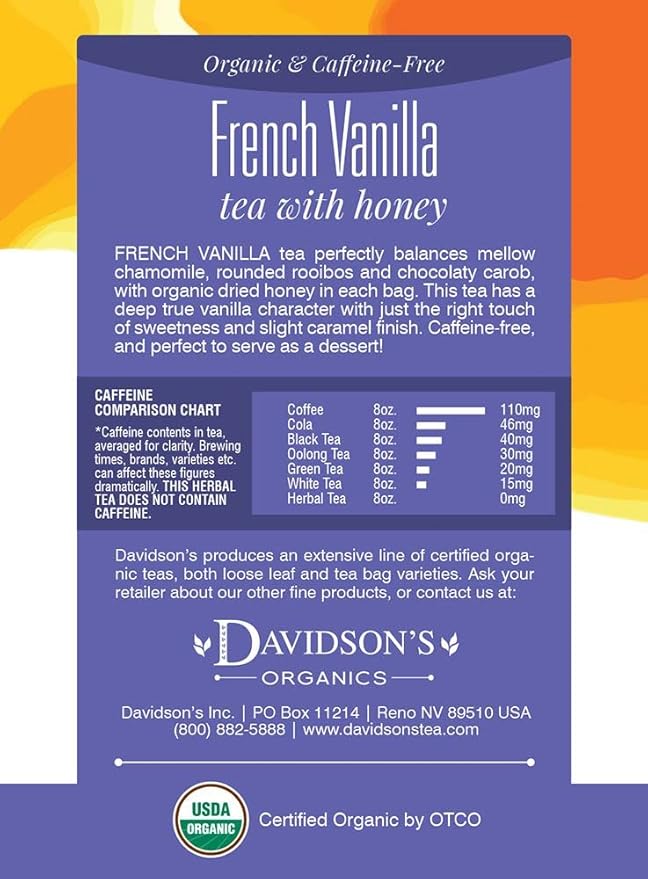 Davidson's Organics French Vanilla 8-count Tea Bags Pack of 12