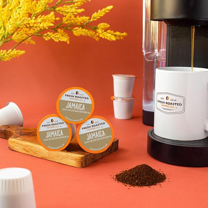 Fresh Roasted Coffee 100% Jamaica Blue Mountain Medium Roast Kosher K-Cup Compatible 24 Pods