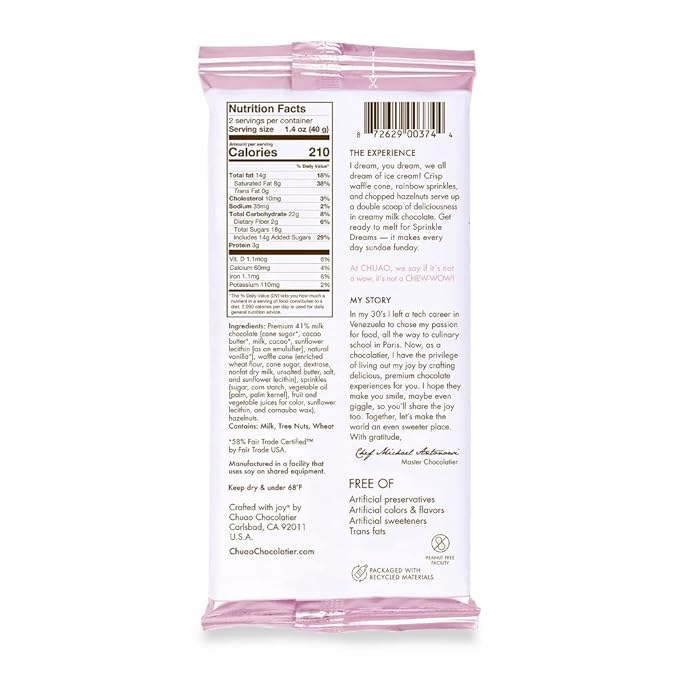 Chuao Chocolatier Sprinkle Dreams Milk Chocolate Bars | Gourmet No Preservatives | For Gift Baskets Christmas Birthday Thank You Care Package | 12 Pack
