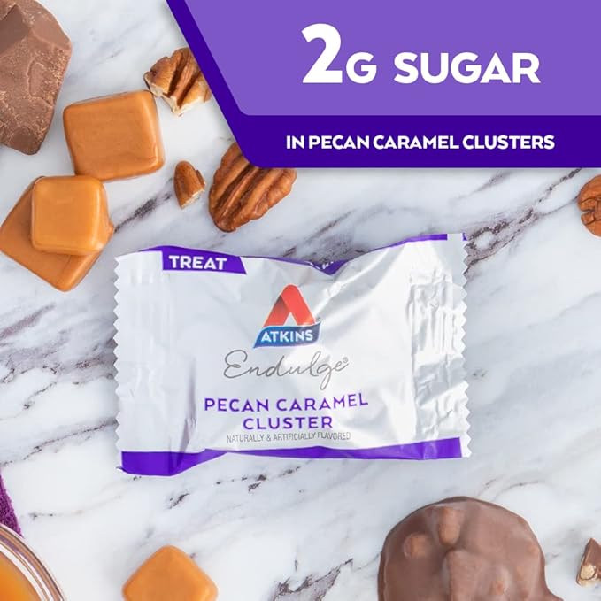 Atkins Pecan Caramel Clusters Dessert Favorite High in Fiber Low Carb 2g Sugar 60 Count