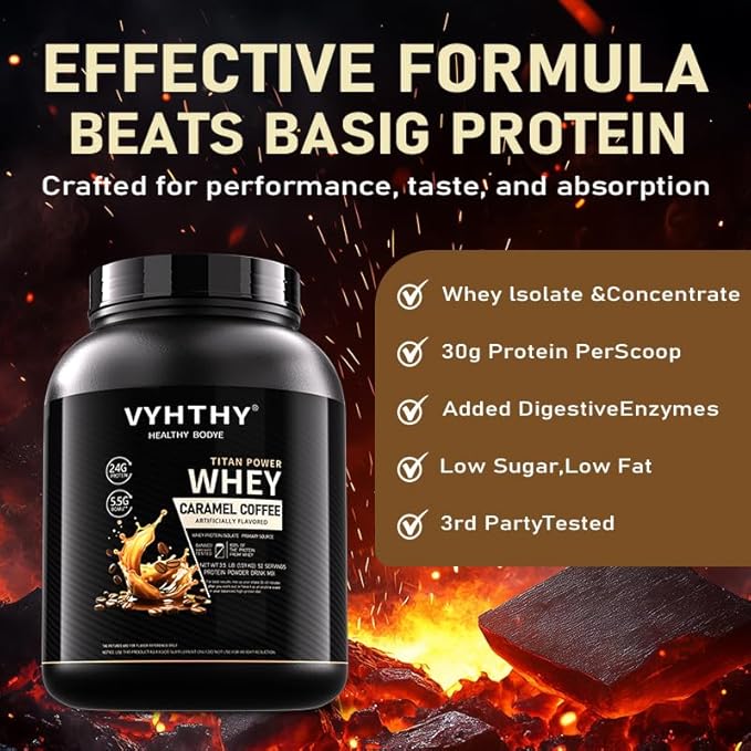 Caramel Coffee Flavored Whey Protein Powder24g Protein per Serving Fast-Absorbing Concentrated whey Protein Low Sugar Gluten-Free Natural Flavor 3.5lbs(56oz)