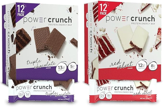Power Crunch Protein Wafer Bars High Protein Snacks Triple Chocolate 1.4 Ounce (12 Count) and Red Velvet 1.4 Ounce (12 Count)