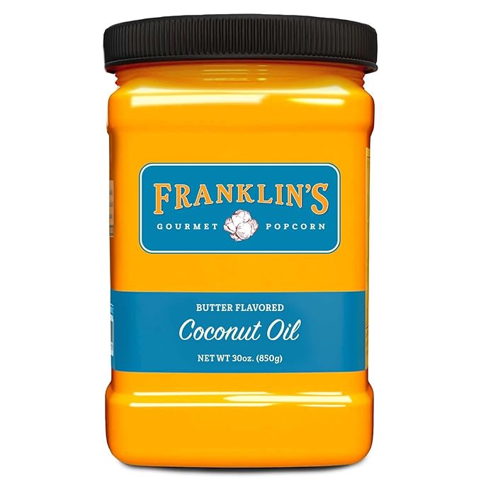 Franklin’s Gourmet Popcorn Butter Flavored Coconut Oil - 30 oz- Zero Trans Fat - Vegan &amp Gluten Free Movie Theater Popcorn Butter Oil