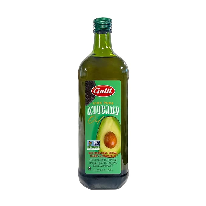 Galil 100% Pure Avocado Oil - High Smoke Point 500°F Non-GMO Vegan Halal Certified - Perfect for Cooking Baking Sautéing Dressings &amp Marinades Rich in Healthy Fats - 1 Liter Glass Bottle