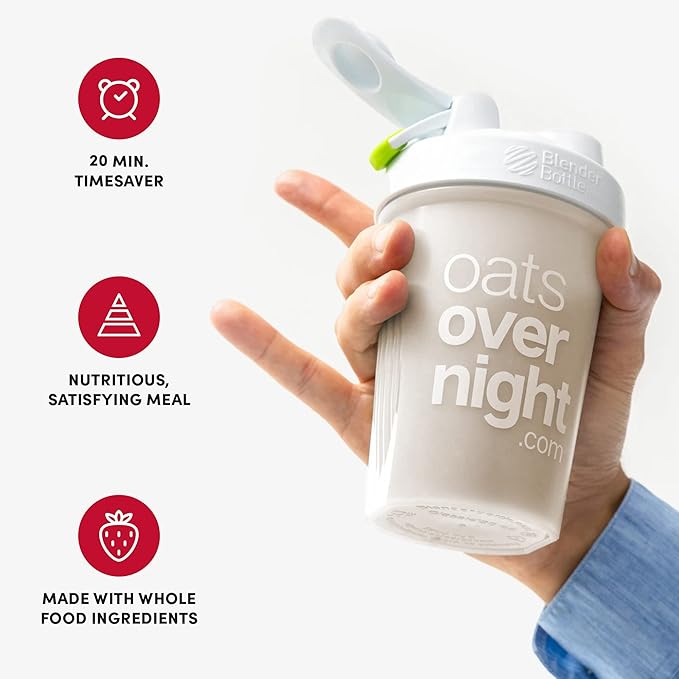 Oats Overnight Strawberries &amp Cream 8 Pack + BlenderBottle &amp Blueberry Cobbler 8 Pack - 20g Protein High Fiber Breakfast Shake - Gluten Free Non GMO Oatmeal