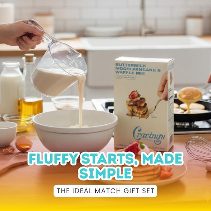 Butter Milk Pancake – 3x Buttermilk Mochi Pancake and Waffle Mix – 14.2OZ Bundle with 1 Cup Plastic Clear Measuring Cup – Rice Flour Blend with Buttermilk for Pancakes and Waffles – Gift Set (4 Items)