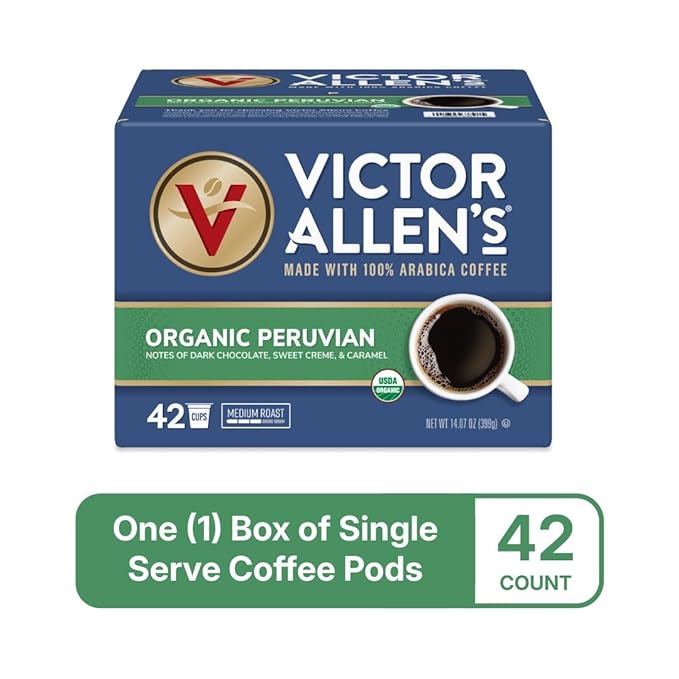 Victor Allen's Coffee Organic Peruvian Medium Roast 42 Count Single Serve Coffee Pods for Keurig K-Cup Brewers