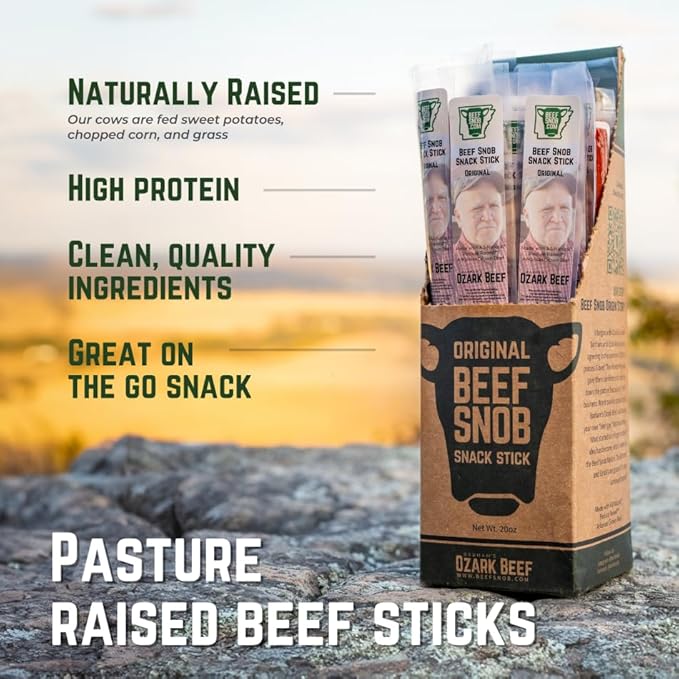 Beef Snob Snack Sticks - Original Flavor – High Protein Sugar-Free Keto &amp Gluten-Free Beef Jerky – 20 Count 1 oz Each – Healthy On-the-Go Meat Snack