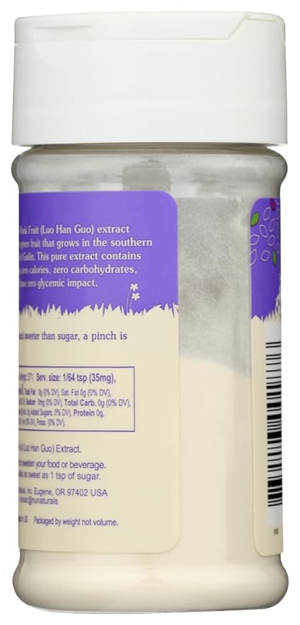 NuNaturals All-Natural Pure Monk Fruit Powder Plant-Based Sweetener Zero-Calorie Low Glycemic .71 oz