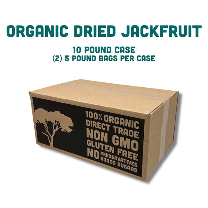 Mavuno Harvest Jackfruit Dried Fruit Snacks | Unsweetened Organic Dried Jackfruit Chips | Gluten Free Healthy Snacks for Kids and Adults | Vegan Non GMO Direct Trade | Bulk 10 Pounds