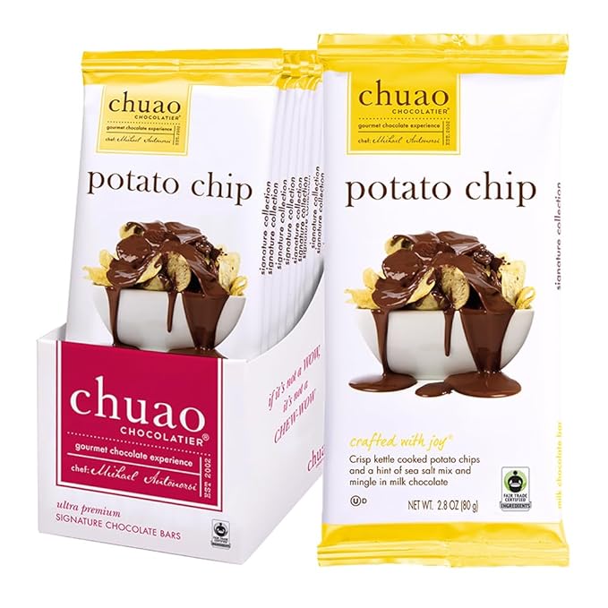 Chuao Chocolatier Potato Chip Milk Chocolate Bars | Gourmet No Preservatives | For Gift Baskets Christmas Birthday Thank You Care Package | 12 Ct