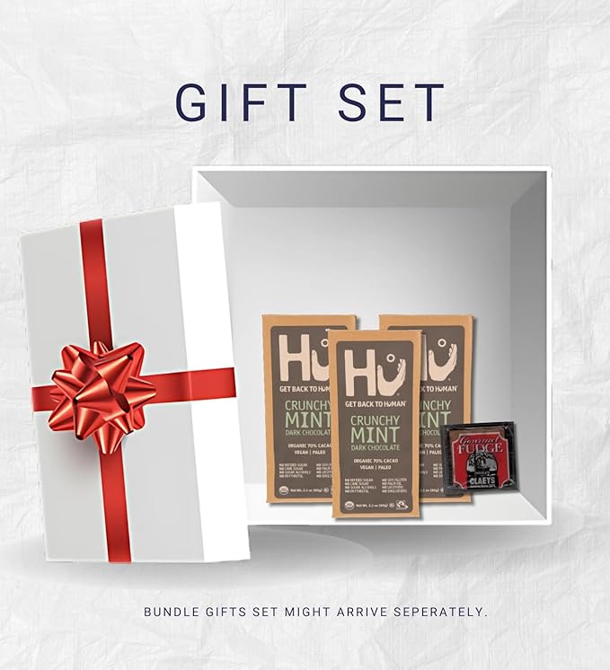 3x Hu Chocolate Crunchy Mint 2.1 oz Bundle with Claeys Old Fashioned Chocolate Fudge 1.75 oz – Organic and Vegan Bars for Snacking – Gift Set (4 Items)