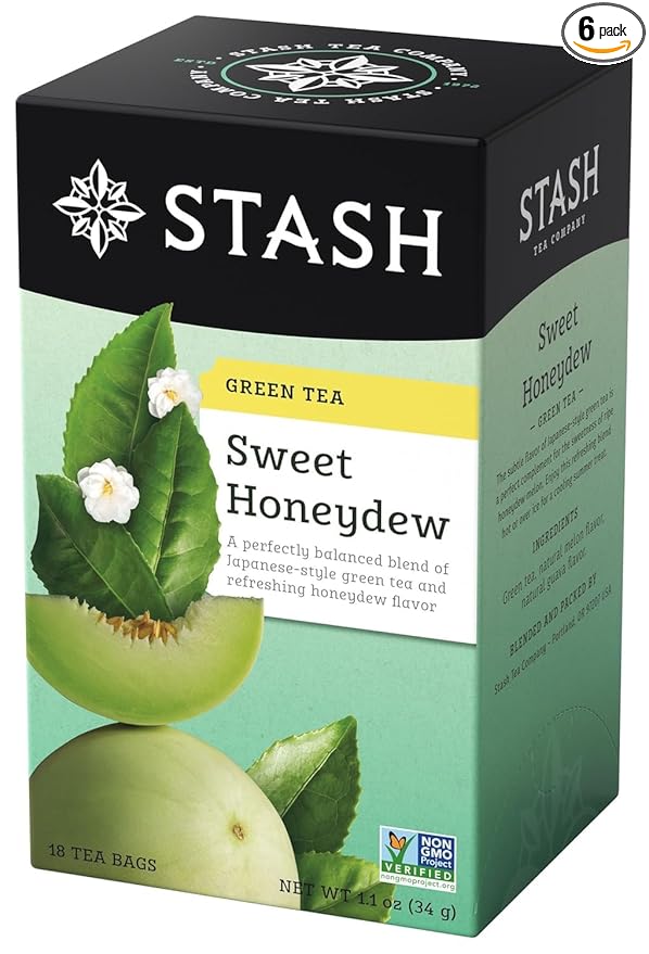Stash Tea Sweet Honeydew Green Tea - Caffeinated Non-GMO Project Verified Premium Tea with No Artificial Ingredients 18 Count (Pack of 6) - 108 Bags Total