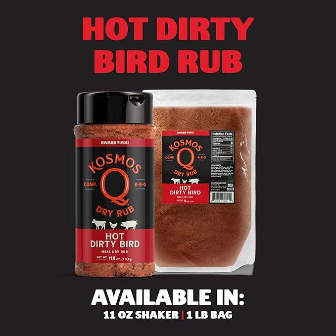 Kosmos Q Dirty Bird HOT BBQ Rub - Spicy BBQ Rubs for Smoking &amp Grilling Chicken Turkey &amp More &amp Kosmos Q Product Mixer (25 oz)