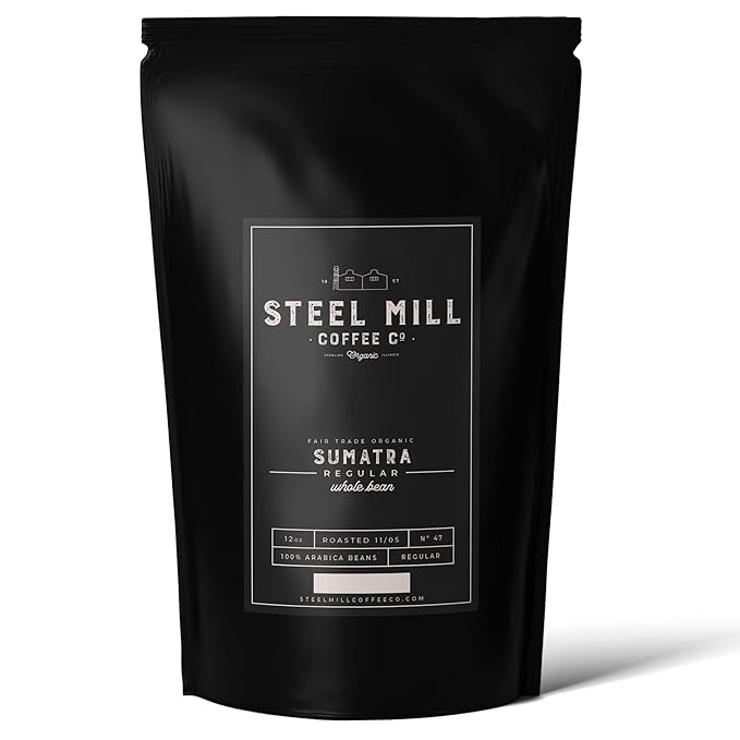 Steel Mill Coffee Co. | Sumatra Fair Trade Organic Coffee | 2 LB Bag | Whole Bean | Dark Roast| 100% Arabica Beans | Organic Fair Trade
