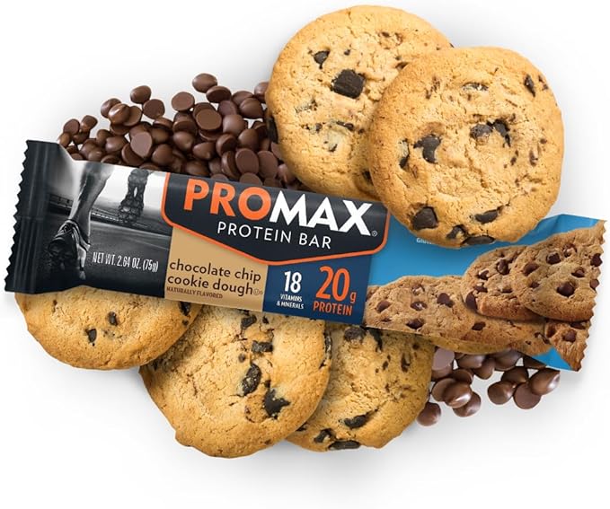 Promax Protein Bar Chocolate Chip Cookie Dough 20g High Protein Gluten Free 12 Count