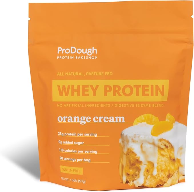 ProDough Gourmet Whey Isolate Hydrolized Protein Powder for Shake Mix- Easy Digest Enzyme Blend 25g Protein per Serving Natural Ingredients Gluten Free Keto Friendly (Orange Cream)