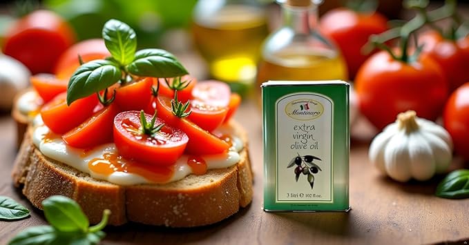 Montinaro Italian Extra Virgin Olive Oil – 3 Liter (101 fl oz) Tin – Cold-Pressed EVOO from Puglia Italy – Coratina Monovarietal Rich &amp Peppery – Best Value Large Size – Non-GMO Vegan