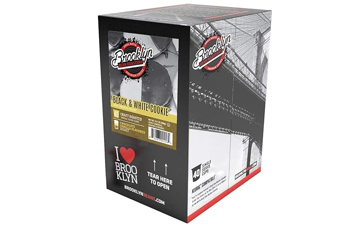 Brooklyn Beans Black and White Cookie Coffee Pods - Compatible with Keurig K Cup Brewers Including 2.0 Machines 40 Count Dessert-Inspired