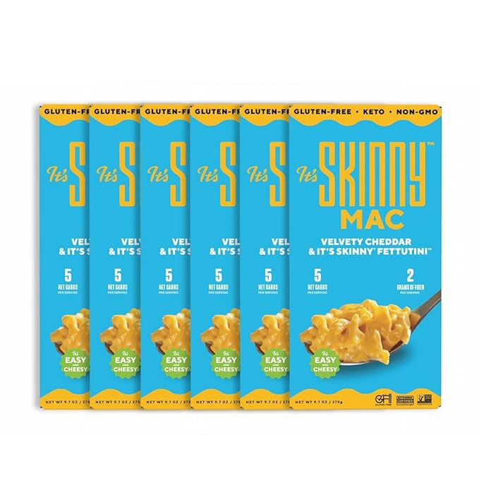 It’s Skinny Fettuccine &amp Velvety Cheddar Mac and Cheese Bundle – Pre-Cooked Konjac Shirataki Noodles Gluten-Free Vegan Keto-Friendly (6-Pack Each)